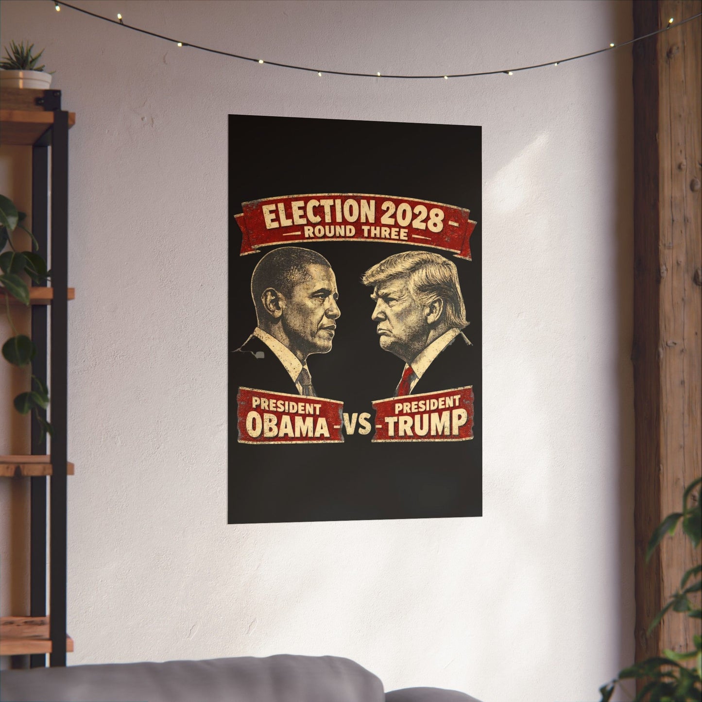 Election 2028 Matte Poster — Obama vs Trump Vintage Debate Style Print