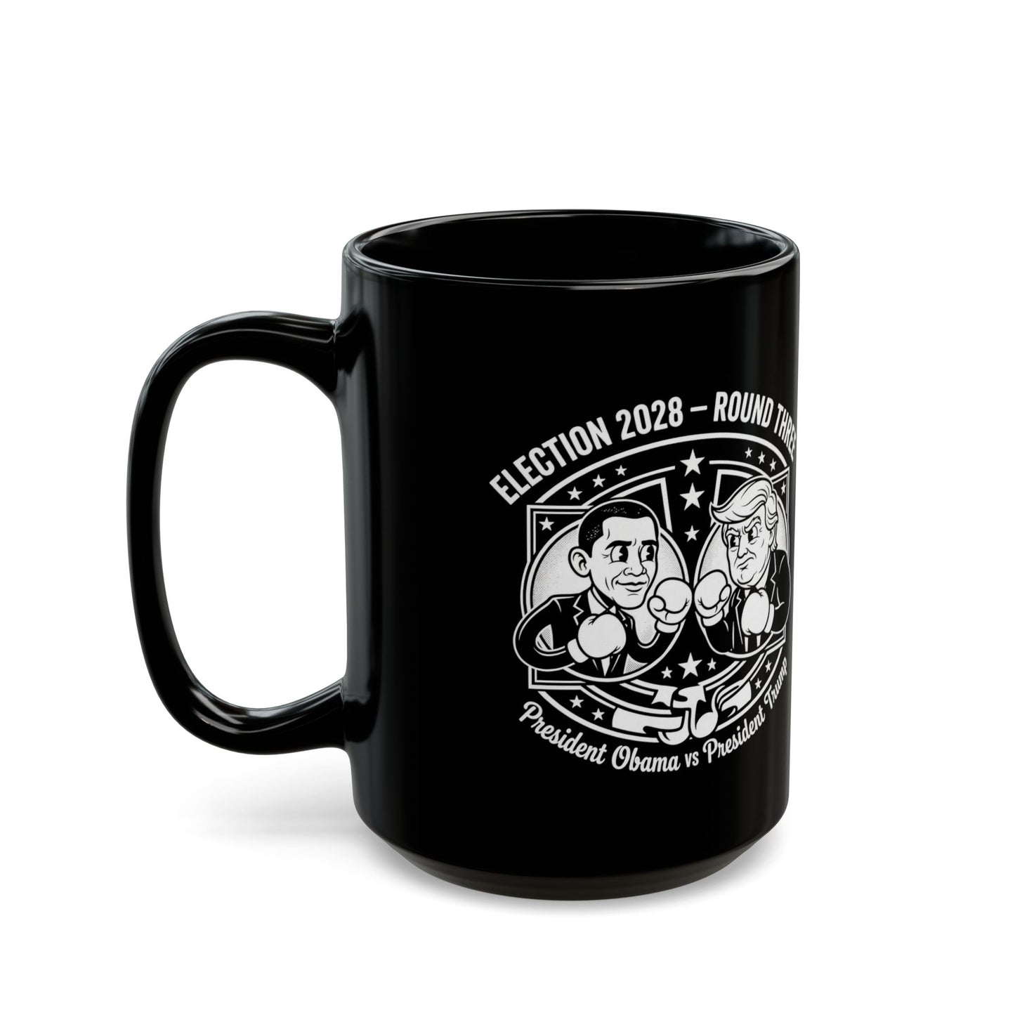 Coffee Mug — "Election 2028: Obama vs Trump" Cartoon Design