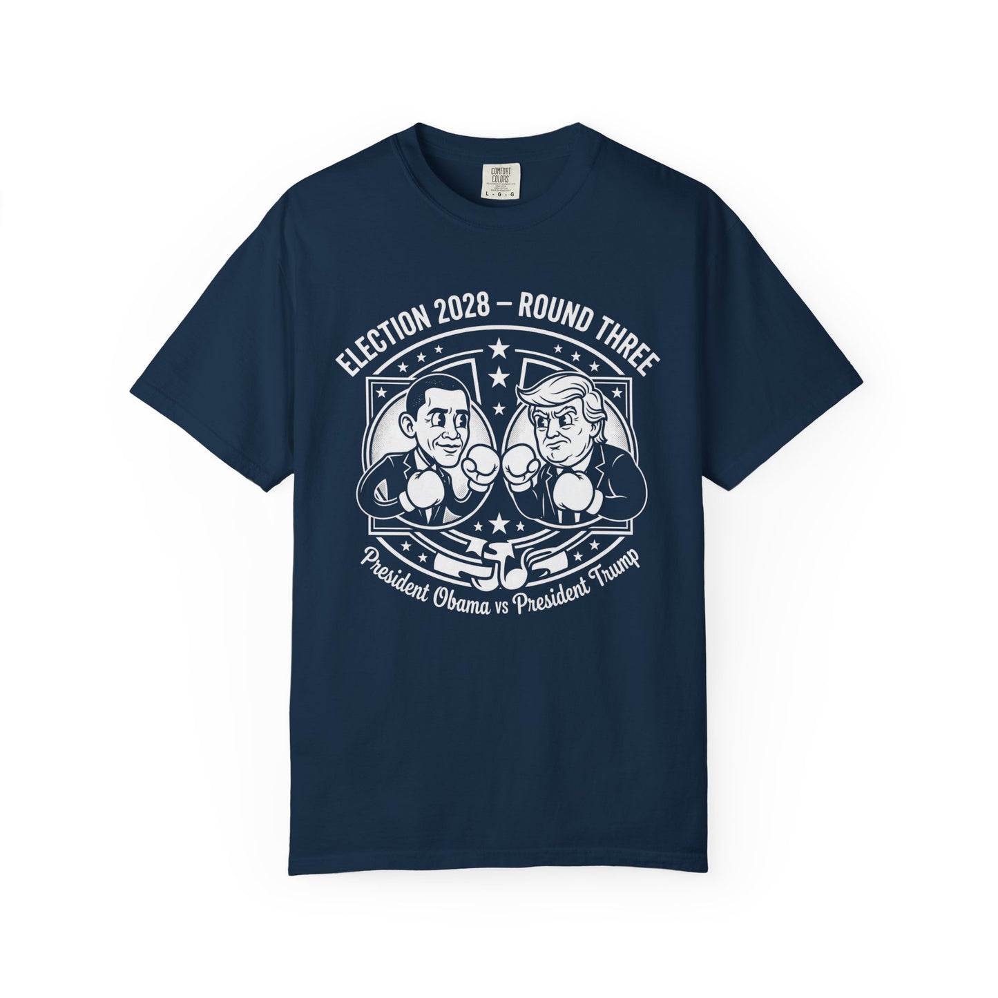 Election 2028 T-Shirt —  Cartoon Obama vs Trump Boxing Tee