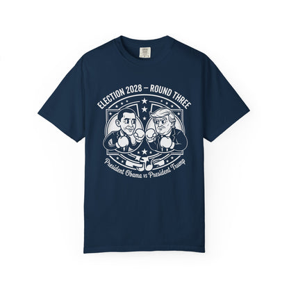 Election 2028 T-Shirt —  Cartoon Obama vs Trump Boxing Tee