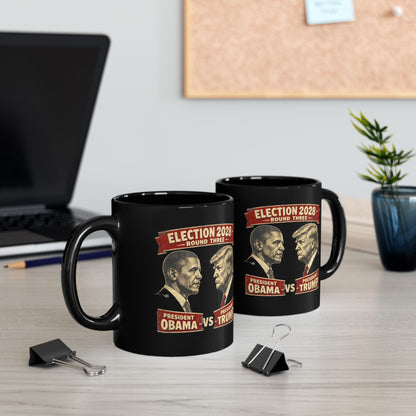 Election 2028 Black Mug — Obama vs Trump Vintage Portrait Coffee Mug (11oz/15oz)
