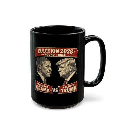 Election 2028 Black Mug — Obama vs Trump Vintage Portrait Coffee Mug (11oz/15oz)