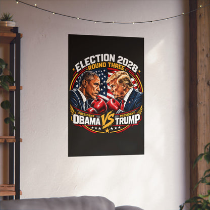 Election 2028 Matte Poster — Obama vs Trump Fight Night Theme Print