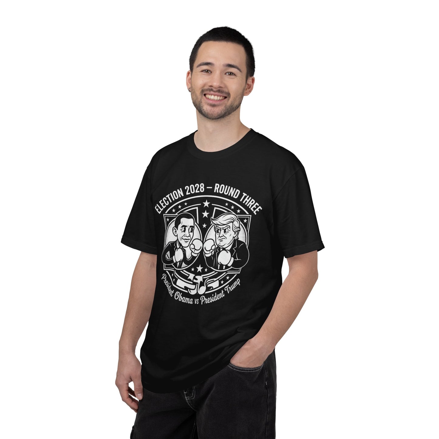 Election 2028 T-Shirt —  Cartoon Obama vs Trump Boxing Tee