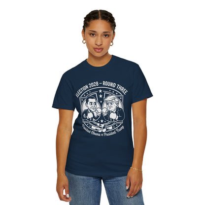 Election 2028 T-Shirt —  Cartoon Obama vs Trump Boxing Tee