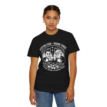 Election 2028 T-Shirt —  Cartoon Obama vs Trump Boxing Tee