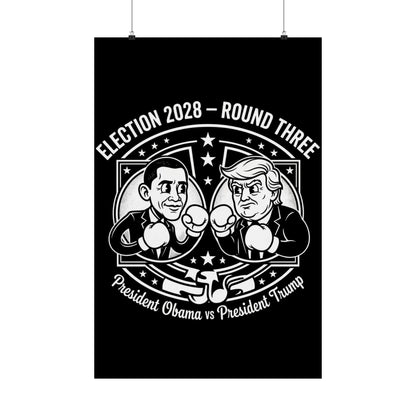 Election 2028 Matte Poster — Obama vs Trump Vintage Cartoon Print