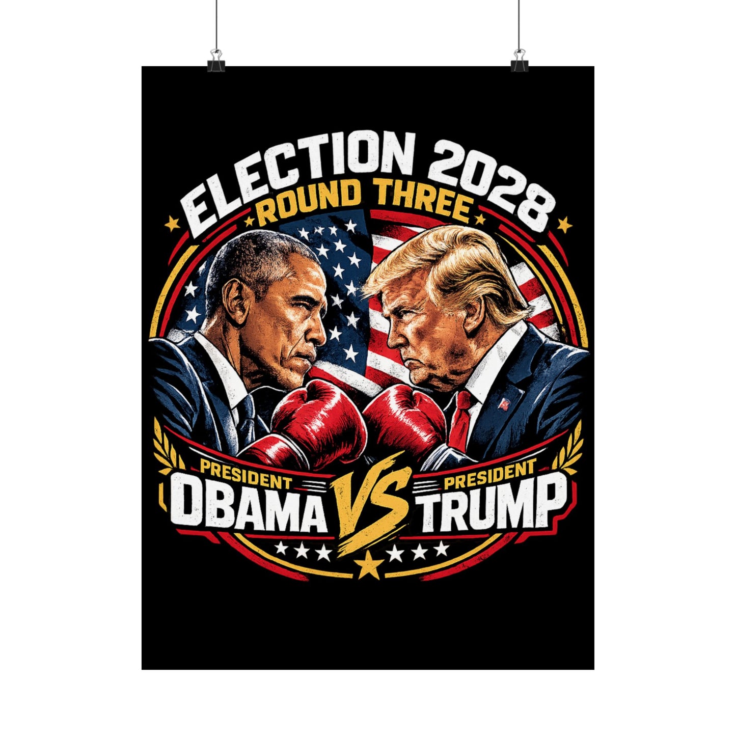 Election 2028 Matte Poster — Obama vs Trump Fight Night Theme Print