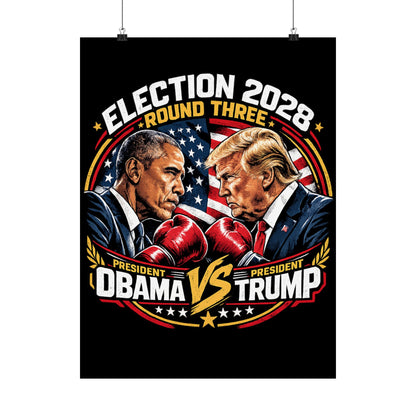 Election 2028 Matte Poster — Obama vs Trump Fight Night Theme Print