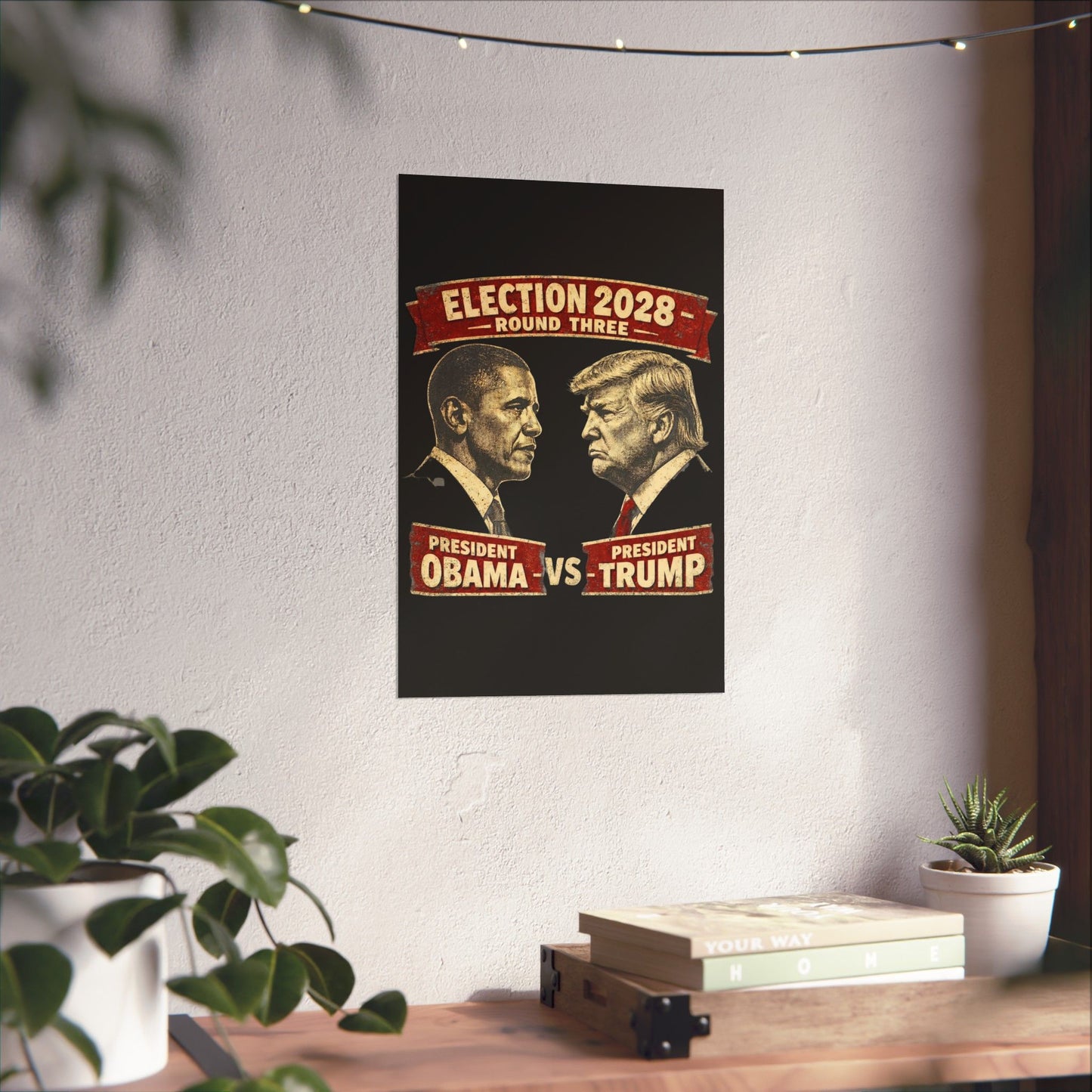 Election 2028 Matte Poster — Obama vs Trump Vintage Debate Style Print