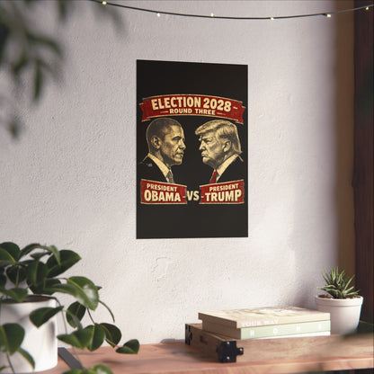 Election 2028 Matte Poster — Obama vs Trump Vintage Debate Style Print