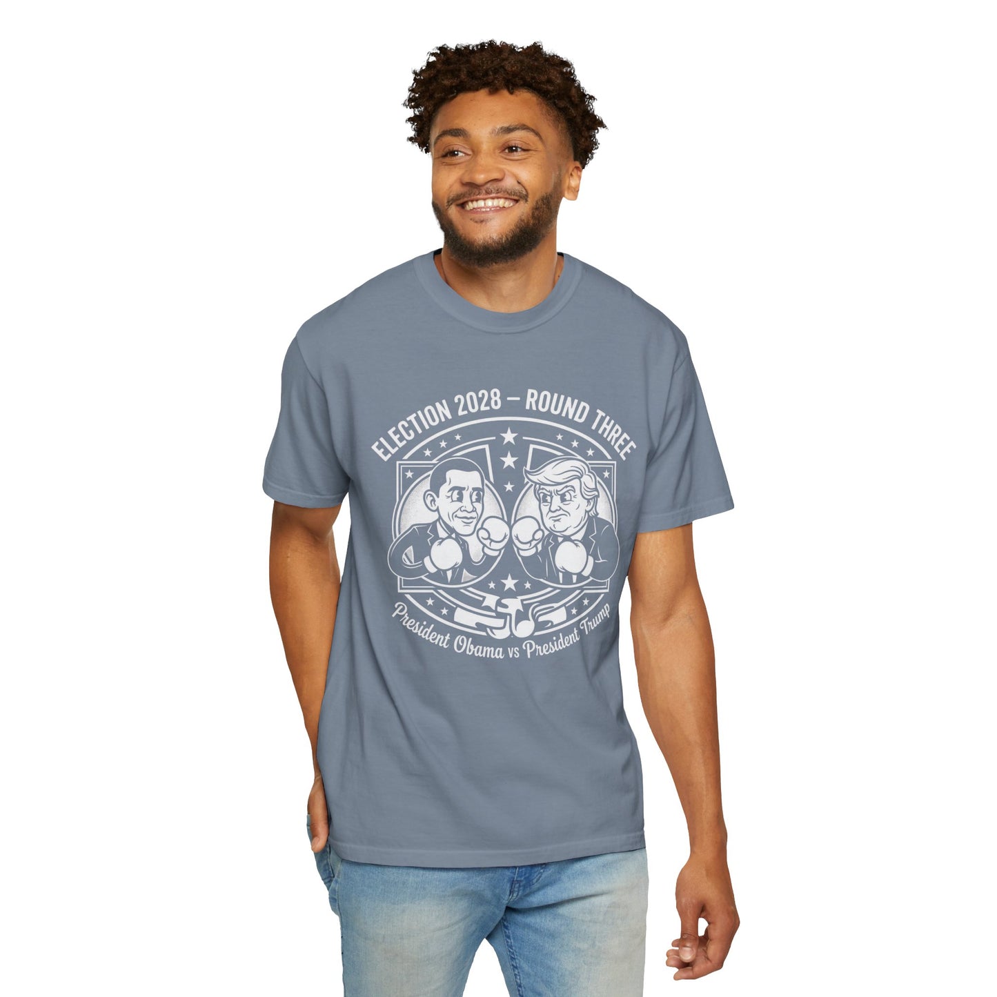 Election 2028 T-Shirt —  Cartoon Obama vs Trump Boxing Tee