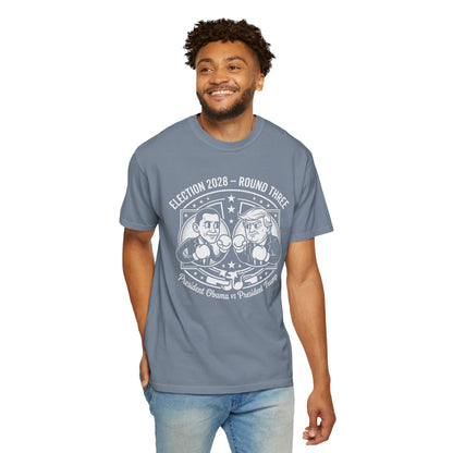Election 2028 T-Shirt —  Cartoon Obama vs Trump Boxing Tee