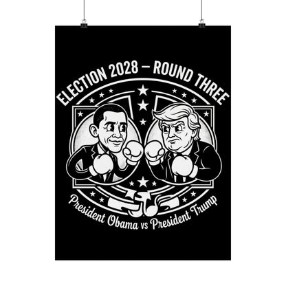Election 2028 Matte Poster — Obama vs Trump Vintage Cartoon Print
