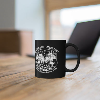 Coffee Mug — "Election 2028: Obama vs Trump" Cartoon Design