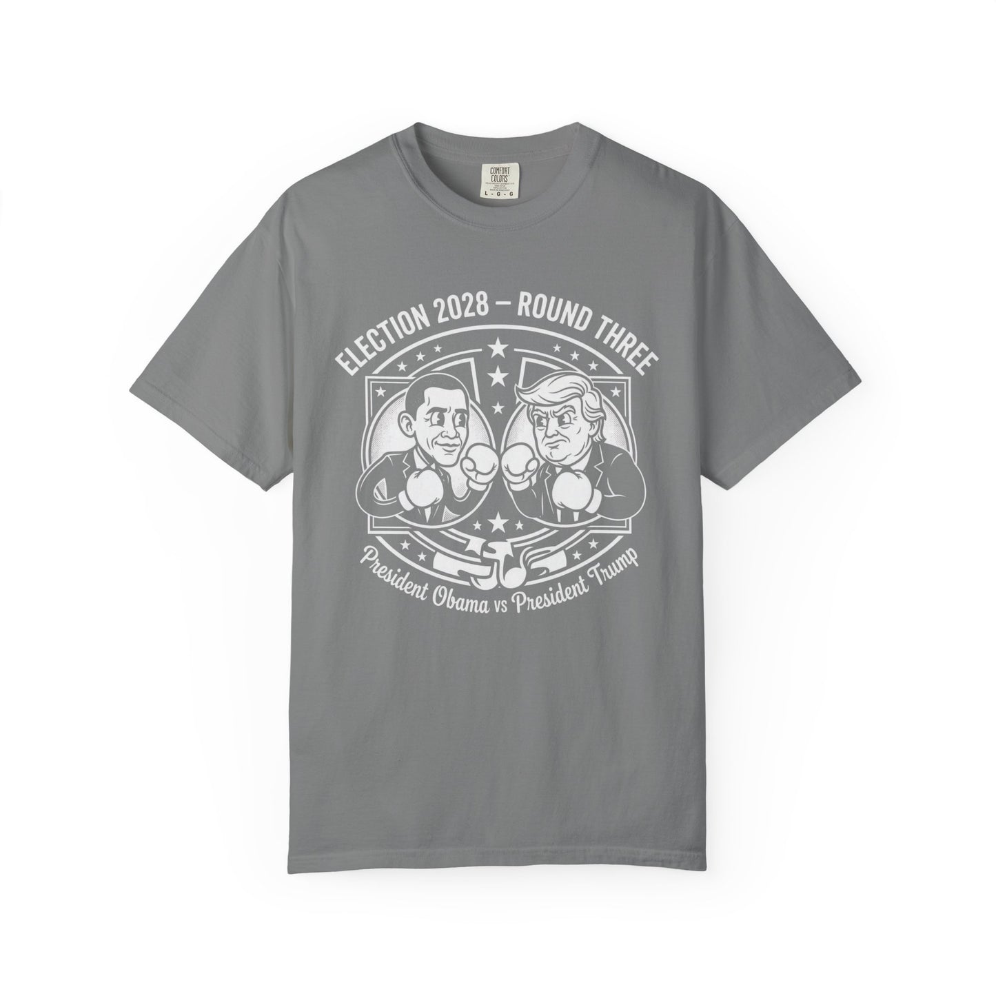 Election 2028 T-Shirt —  Cartoon Obama vs Trump Boxing Tee