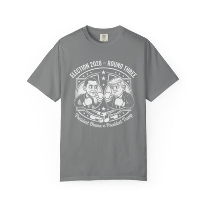 Election 2028 T-Shirt —  Cartoon Obama vs Trump Boxing Tee