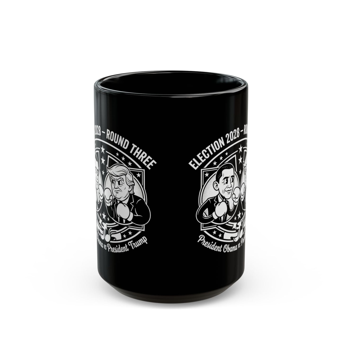 Coffee Mug — "Election 2028: Obama vs Trump" Cartoon Design