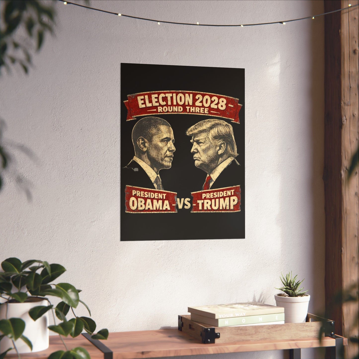 Election 2028 Matte Poster — Obama vs Trump Vintage Debate Style Print