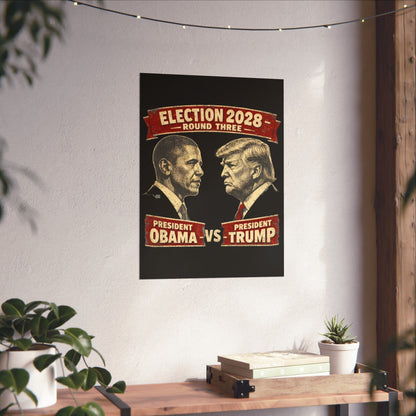 Election 2028 Matte Poster — Obama vs Trump Vintage Debate Style Print