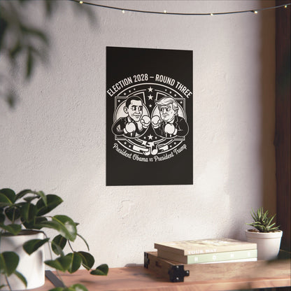 Election 2028 Matte Poster — Obama vs Trump Vintage Cartoon Print