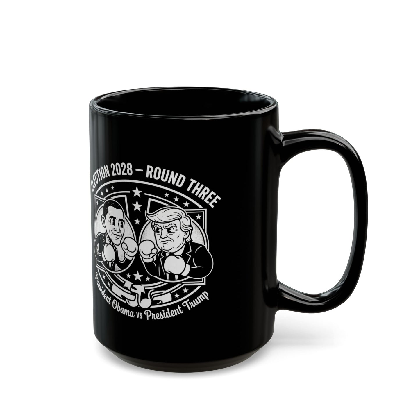 Coffee Mug — "Election 2028: Obama vs Trump" Cartoon Design
