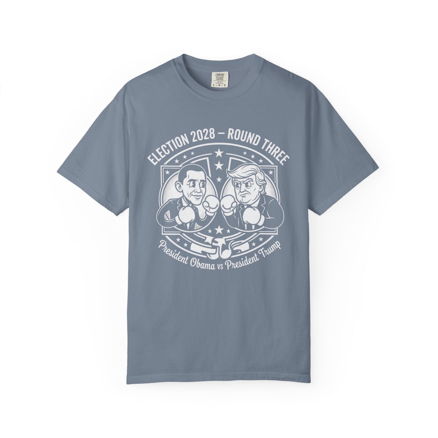 Election 2028 T-Shirt —  Cartoon Obama vs Trump Boxing Tee