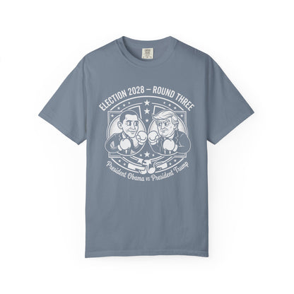 Election 2028 T-Shirt —  Cartoon Obama vs Trump Boxing Tee