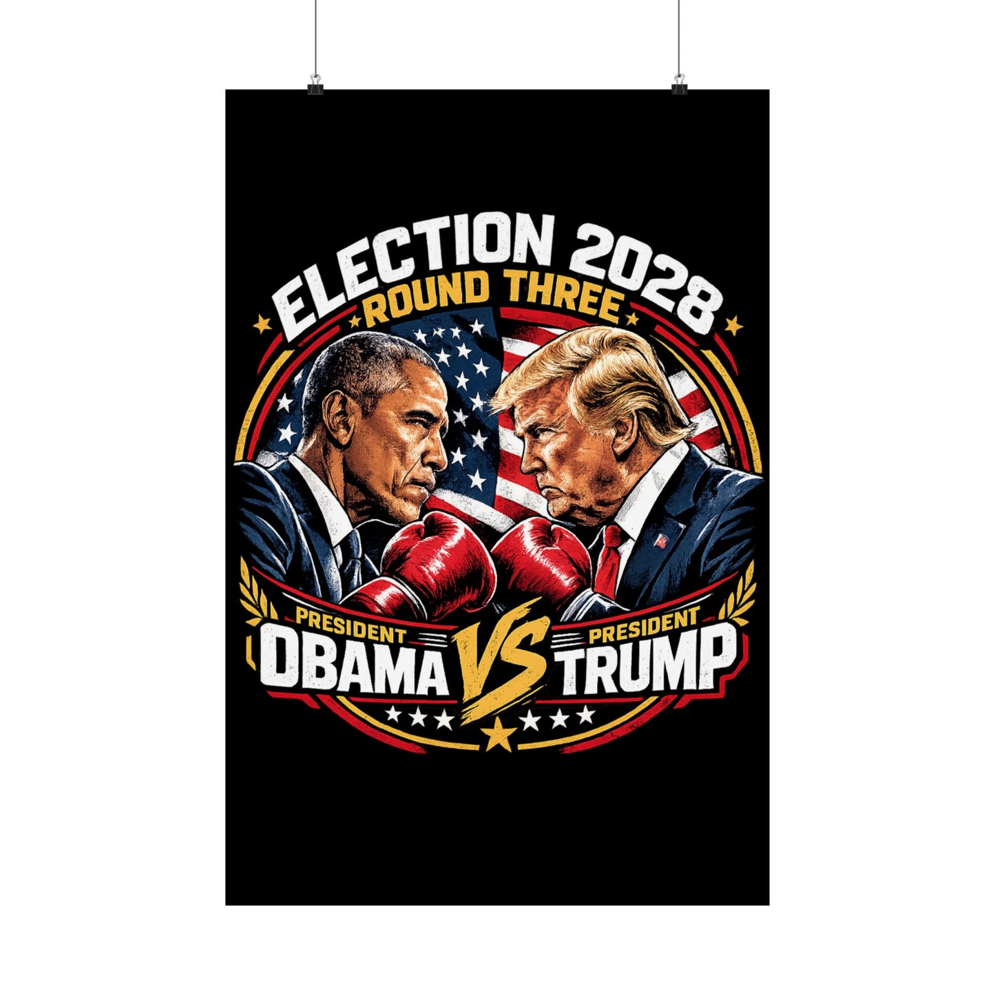 Election 2028 Matte Poster — Obama vs Trump Fight Night Theme Print