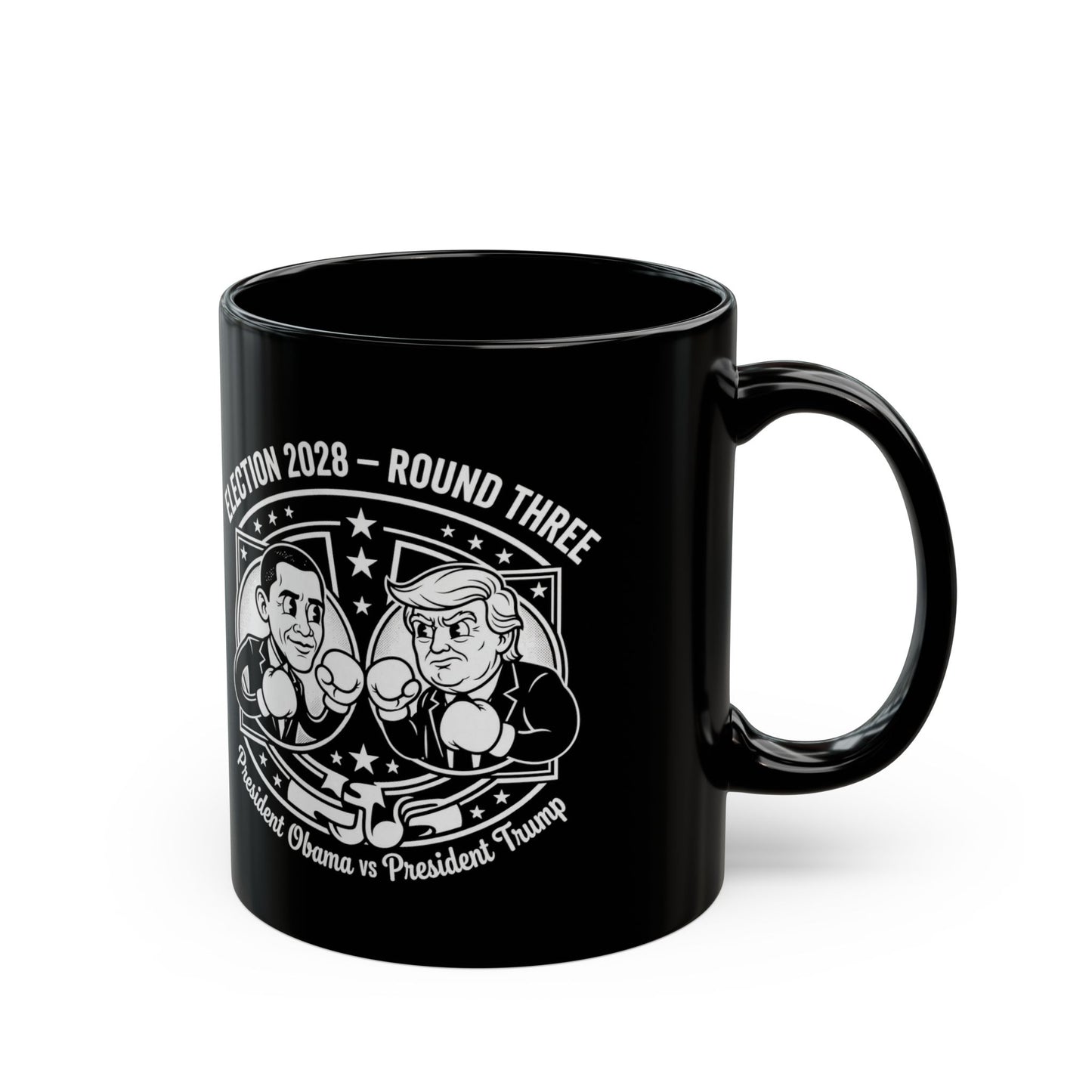 Coffee Mug — "Election 2028: Obama vs Trump" Cartoon Design