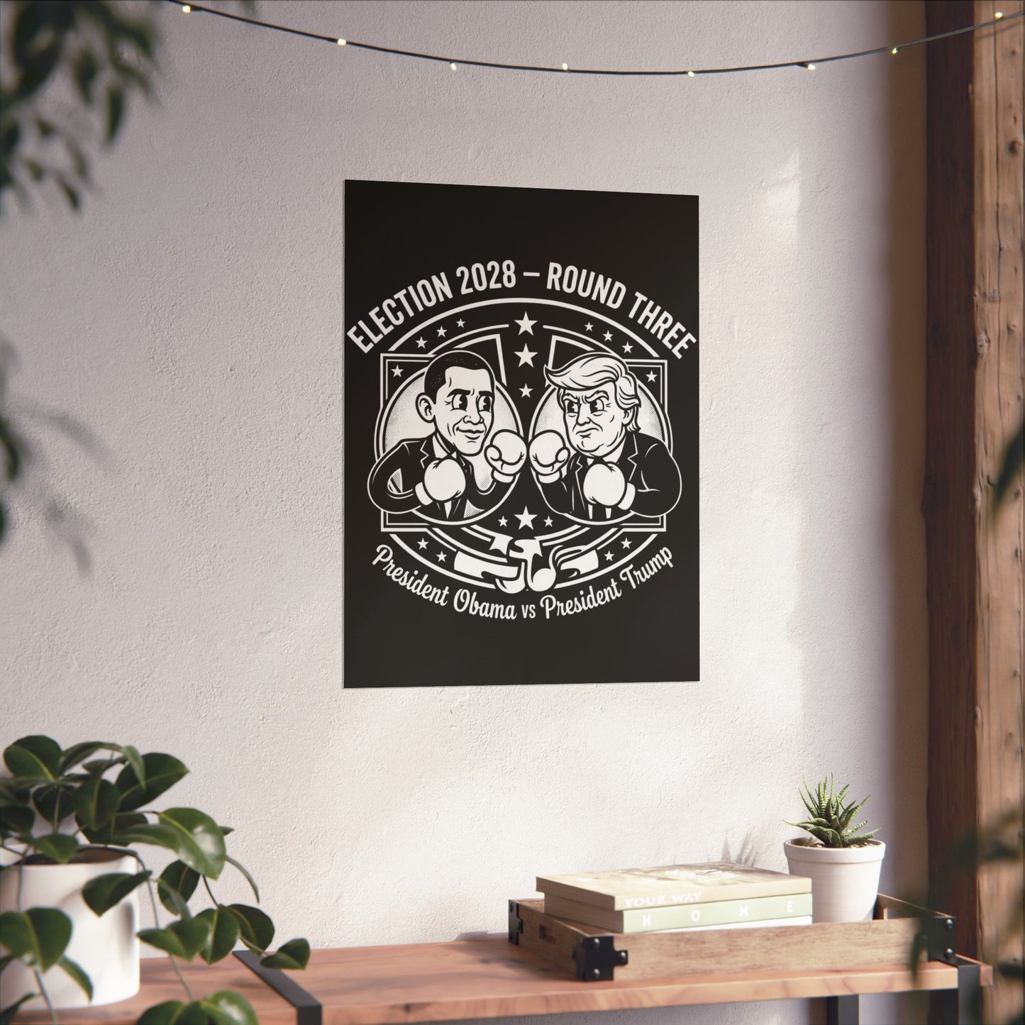 Election 2028 Matte Poster — Obama vs Trump Vintage Cartoon Print