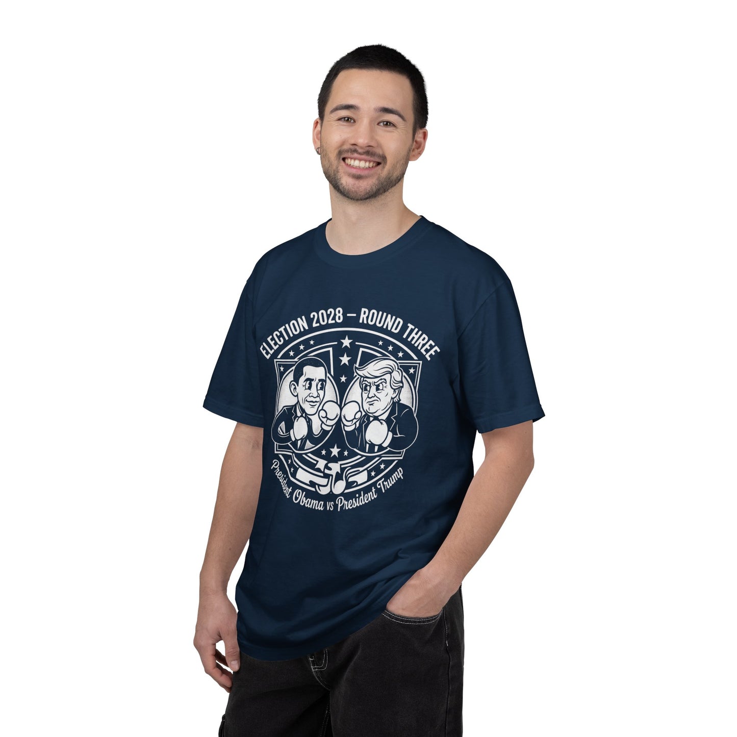 Election 2028 T-Shirt —  Cartoon Obama vs Trump Boxing Tee