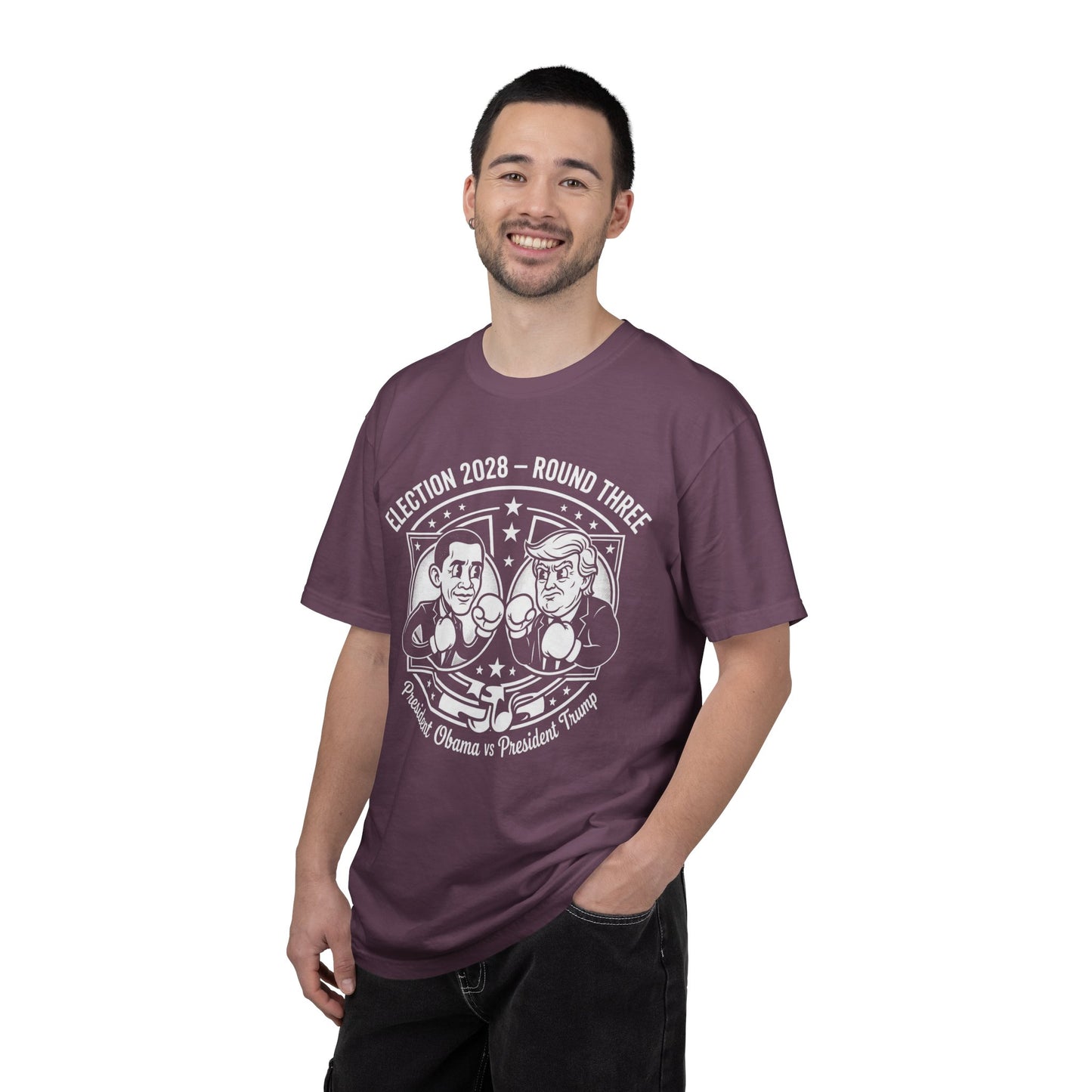 Election 2028 T-Shirt —  Cartoon Obama vs Trump Boxing Tee