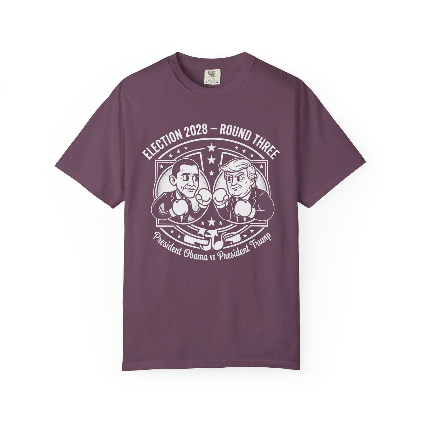 Election 2028 T-Shirt —  Cartoon Obama vs Trump Boxing Tee