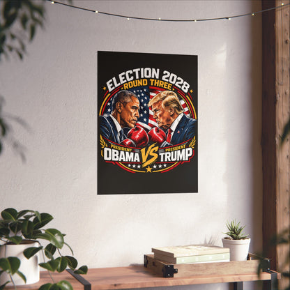 Election 2028 Matte Poster — Obama vs Trump Fight Night Theme Print