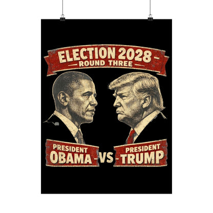 Election 2028 Matte Poster — Obama vs Trump Vintage Debate Style Print